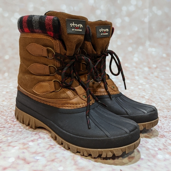 Storm by Cougar Claudia Duck Boot Thermolite Waterproof Suede Cognac Plaid Sz 8 - Picture 2 of 13